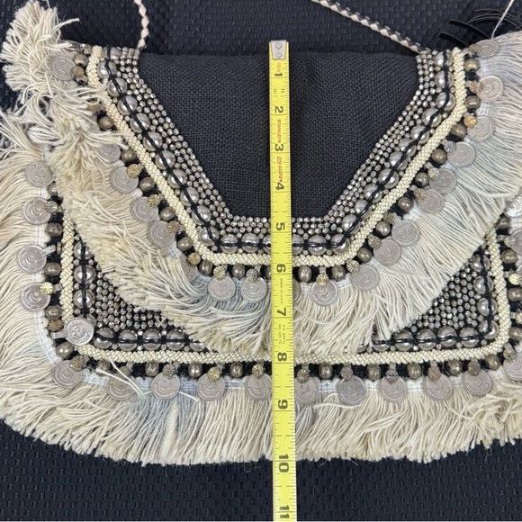 Boho Fringe Coin Crossbody Bag - Black & Cream - Picture 7 of 7